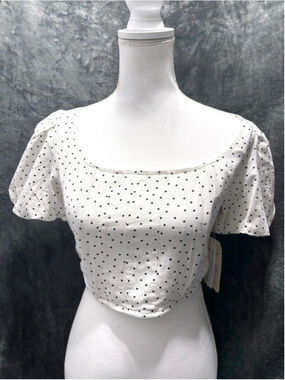 NWT Midnight Sky Polka Dot Puff Sleeve Milkmaid Corset Style Crop Top Size Med